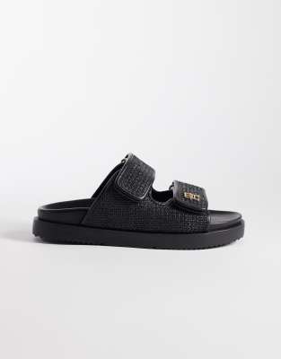 Bast-Sandalen in Schwarz mit zwei Riemen Schwarz 38