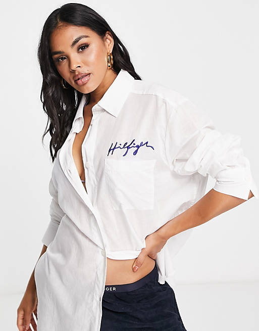 Kwelling Hoes lexicon Tommy Hilfiger beach shirt in white | ASOS