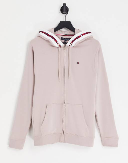 Tommy Hilfiger – Beige huvtröja med dragkedja och flagglogga – Endast hos ASOS