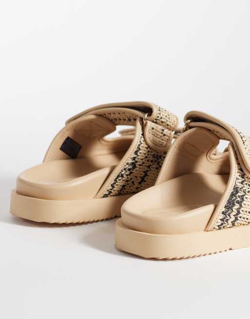 Tommy Hilfiger – Beige sandaler i raffia med dubbla remmar, 4 av 4