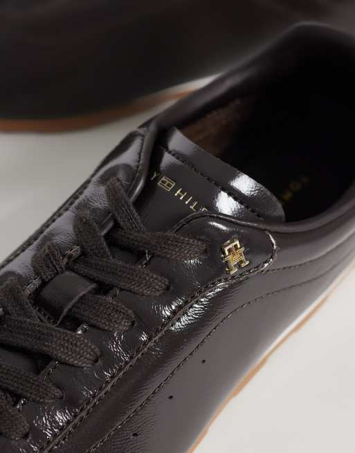 Tommy Hilfiger bella leather ballet trainer in brown, 3 of 4