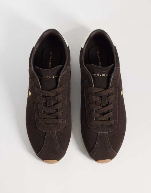 Tommy Hilfiger Bella real suede low trainers in brown, 4 of 5