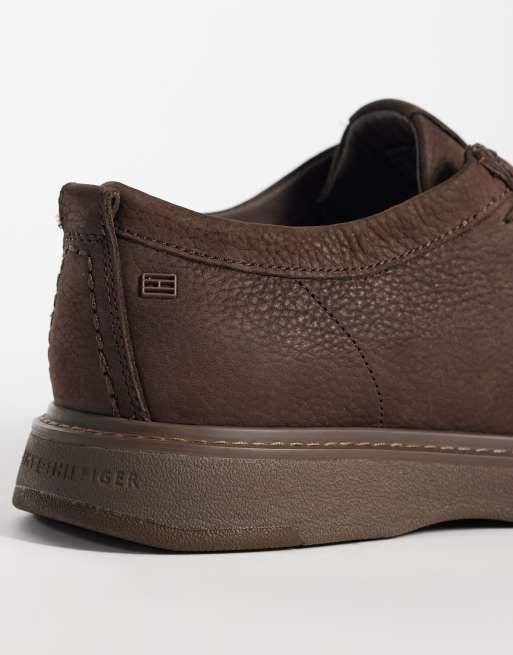 Tommy Hilfiger Belmont premium nubuck leather shoes in brown, 3 of 4