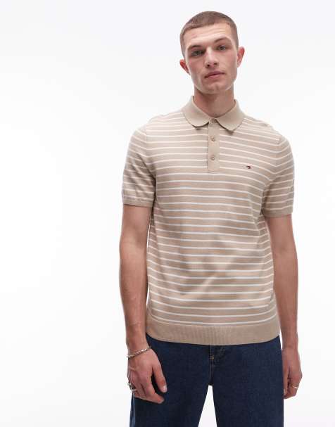 Tommy Hilfiger knitted polo shirt in beige stripe
