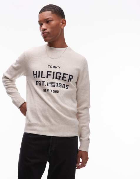 Tommy Hilfiger varsity logo jumper in beige