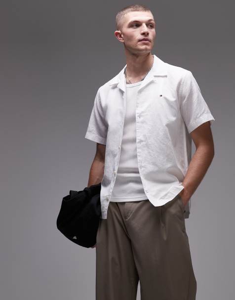 Tommy Hilfiger linen blend short sleeve shirt in white