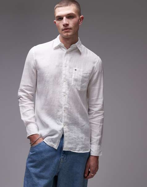 Tommy Hilfiger linen long sleeve shirt in white