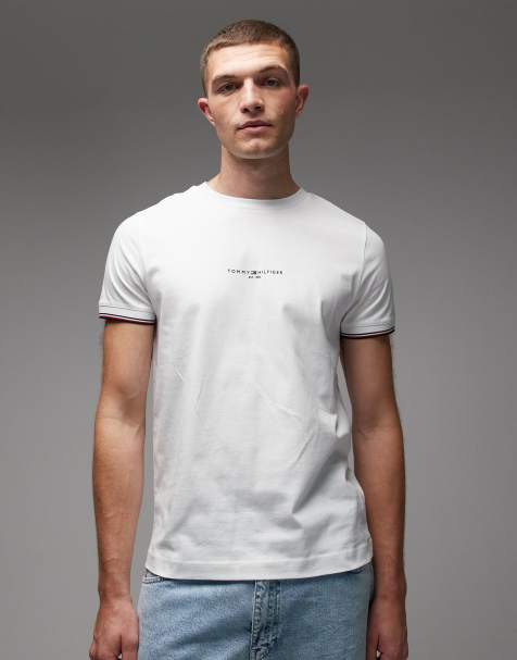 Tommy Hilfiger tipped detail logo t-shirt in white