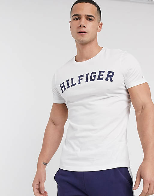 Tommy Hilfiger – Biały t-shirt z okrągłym dekoltem z logo