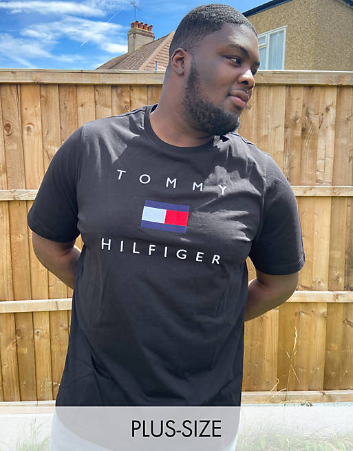 Tommy Hilfiger Big and Tall chest flag logo t-shirt in black | ASOS