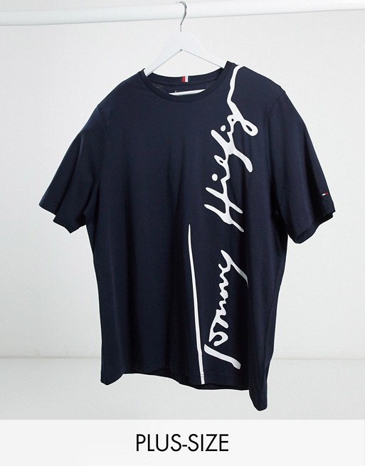 Tommy Hilfiger Big and Tall large signature logo t-shirt in navy