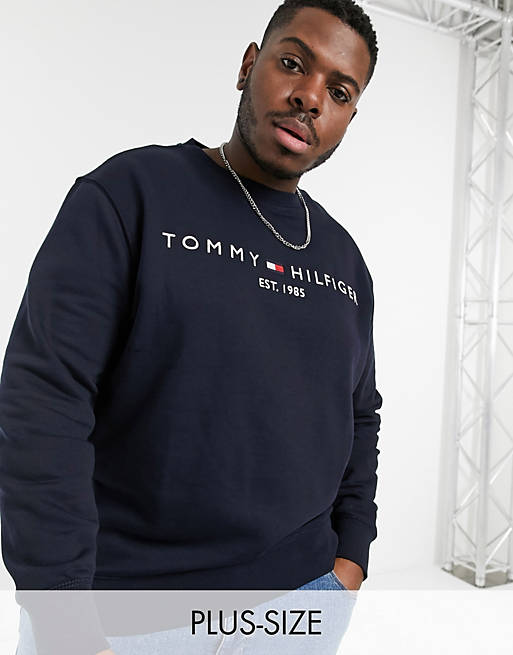 Tommy Hilfiger Big and Tall logo sweatshirt in navy | ASOS