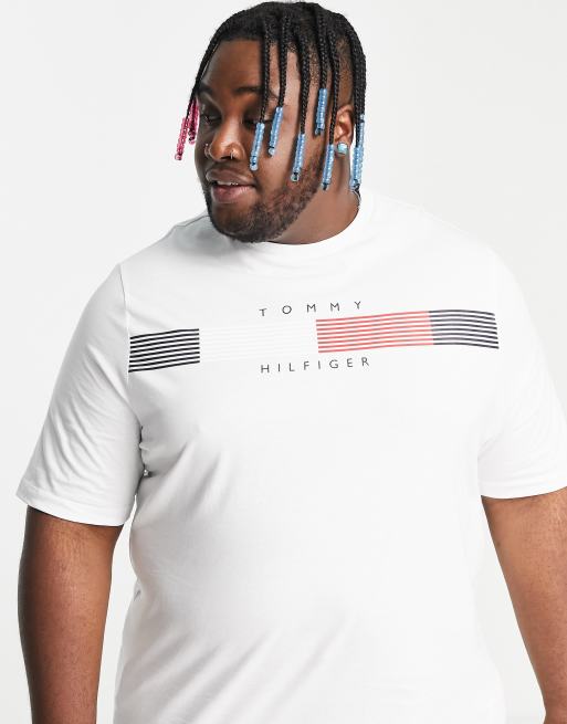 Tommy Hilfiger Big & Tall – Biały T-shirt z logo w paski, 3 z 4