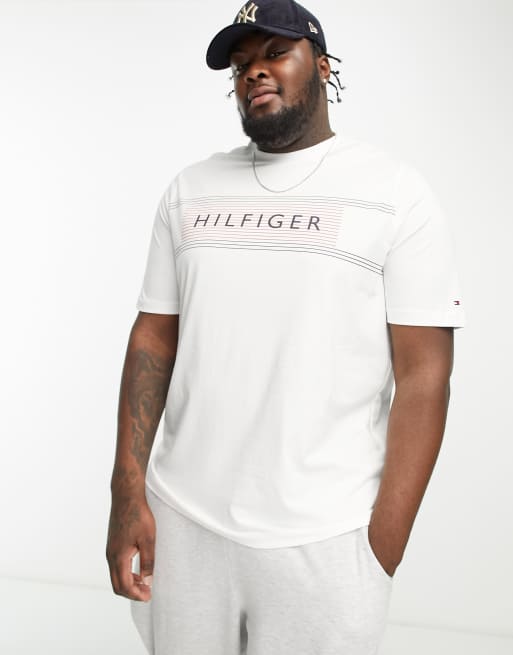 Tommy Hilfiger Big & Tall – Biały T-shirt z logo w paski