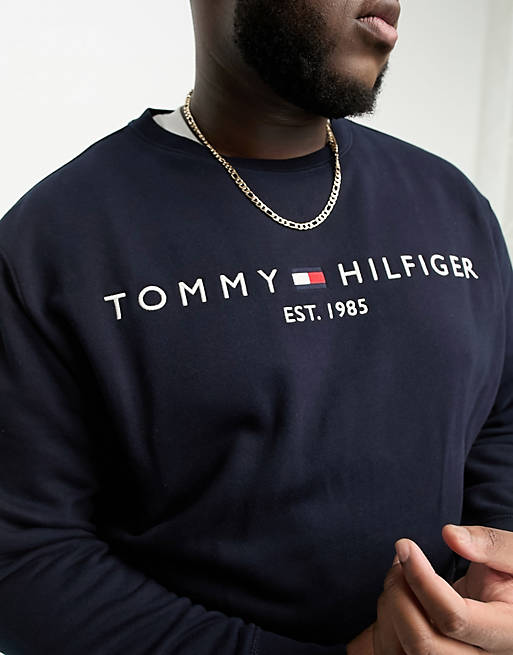 Tommy Hilfiger Big & Tall center logo sweatshirt in navy | ASOS