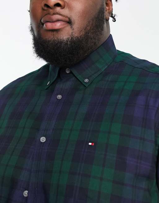 Tommy Hilfiger Big & Tall - Chemise manches longues à carreaux écossais - Vert, 3 de 4