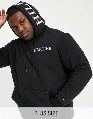 Tommy Hilfiger Big \u0026 Tall chest and hood logo hoodie in black | ASOS