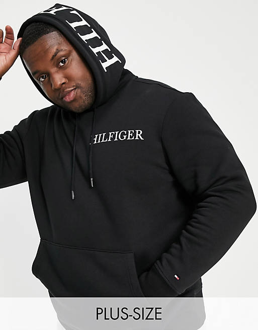 Tommy Hilfiger Big & Tall chest and hood logo hoodie in black | ASOS