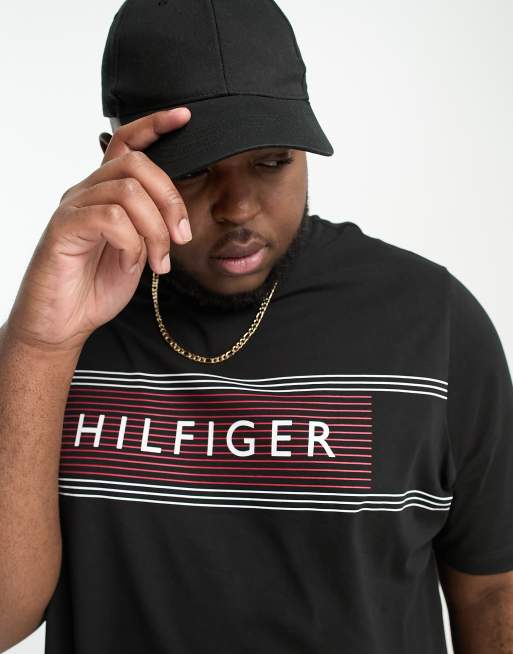 Tommy Hilfiger Big Tall chest corp stripe logo t shirt in black