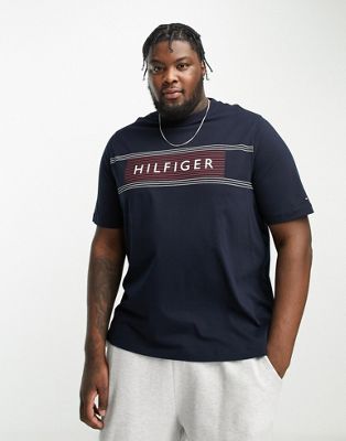 Tommy Hilfiger Big & Tall chest corp stripe logo t-shirt in navy