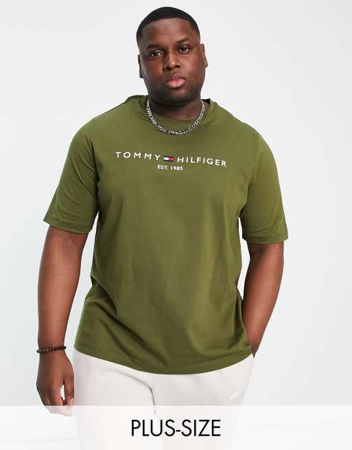 Tommy Hilfiger Big Tall classic logo t shirt in in dark green ASOS