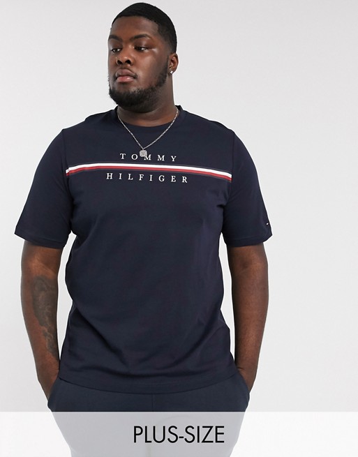 Tommy Hilfiger Big & Tall corp split icon stripe logo t-shirt in navy