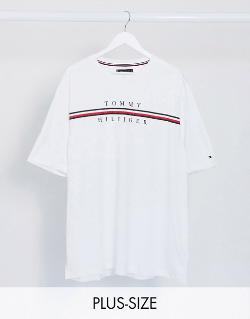 Tommy Hilfiger Big & Tall corp split icon stripe logo t-shirt in white