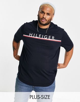 Tommy Hilfiger Big & Tall corp stripe logo t-shirt in navy