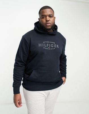 Tommy Hilfiger Big & Tall curve logo hoodie in navy
