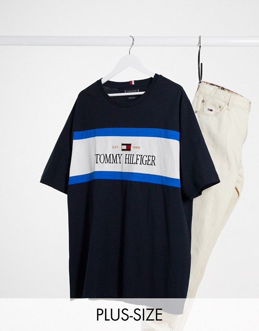 Tommy Hilfiger Big & Tall cut and sew chest logo t-shirt in navy