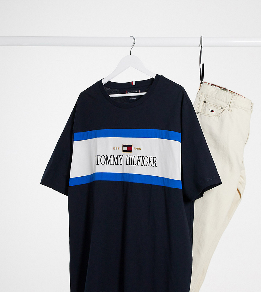 Tommy Hilfiger Big & Tall cut and sew chest logo t-shirt in navy