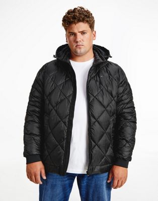 Tommy Hilfiger Big & Tall diamond quilted hooded puffer jacket in black