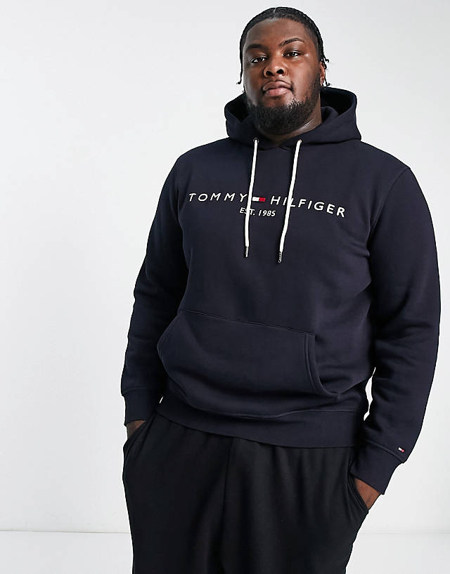 Tommy Hilfiger - big & tall embroidered logo cotton blend hoodie in navy
