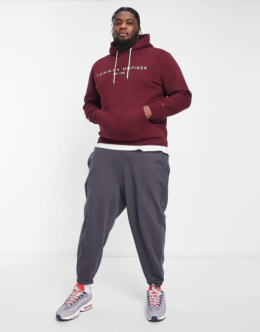 Tommy Hilfiger Big & Tall - Felpa con cappuccio in misto cotone bordeaux con ricamo del logo , 3 di 4