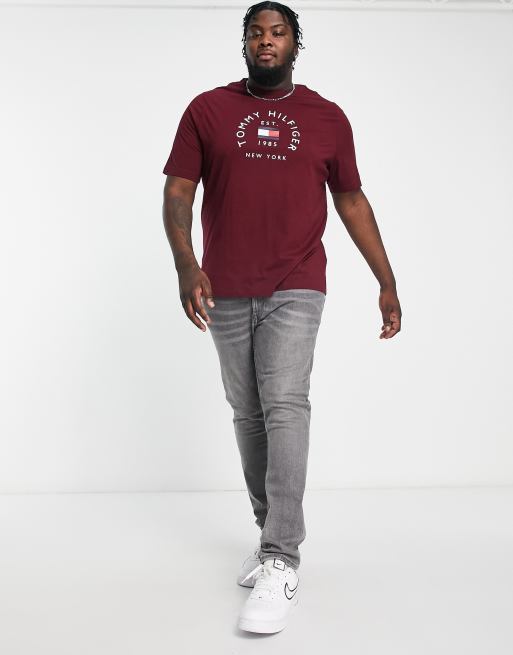 Tommy Hilfiger Big Tall flag arch logo cotton T shirt in burgundy