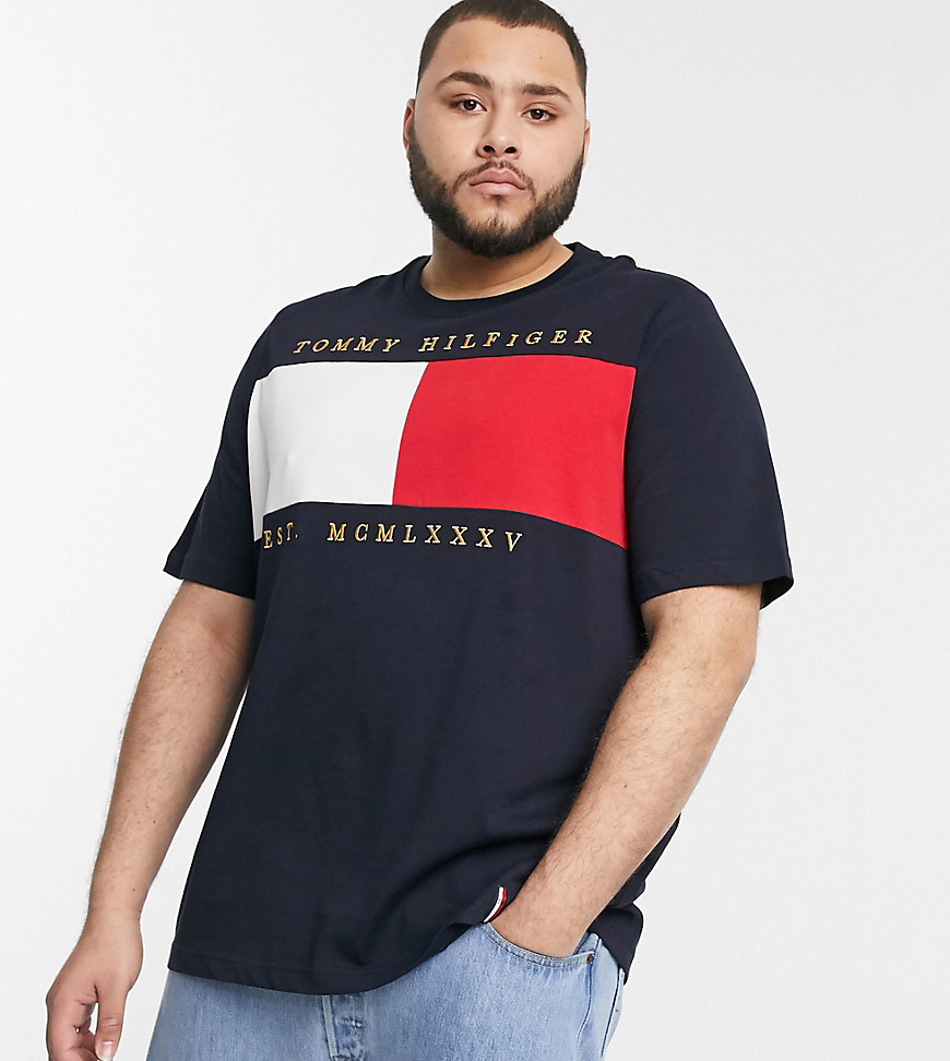 Tommy Hilfiger Big & Tall flag chest embroidery t-shirt in navy