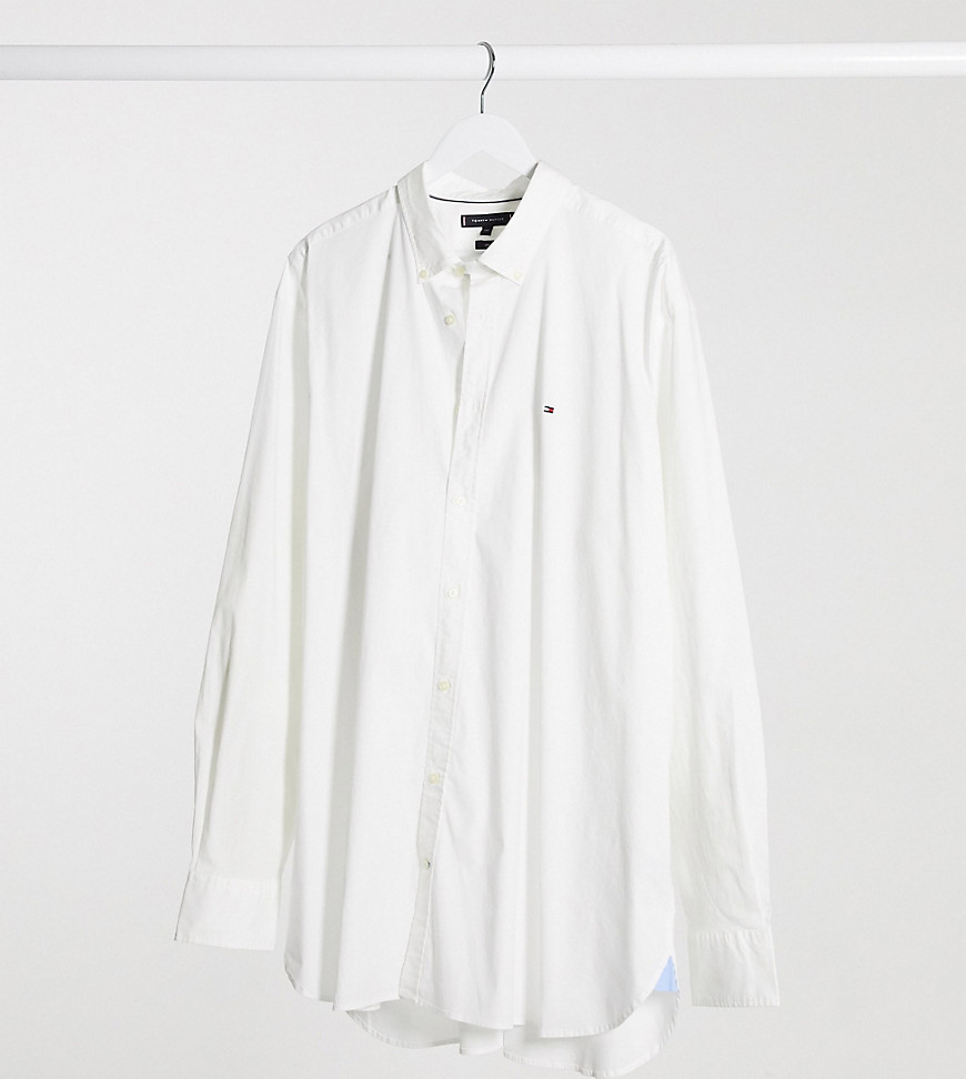 Tommy Hilfiger Big & Tall flag logo stretch poplin shirt in white