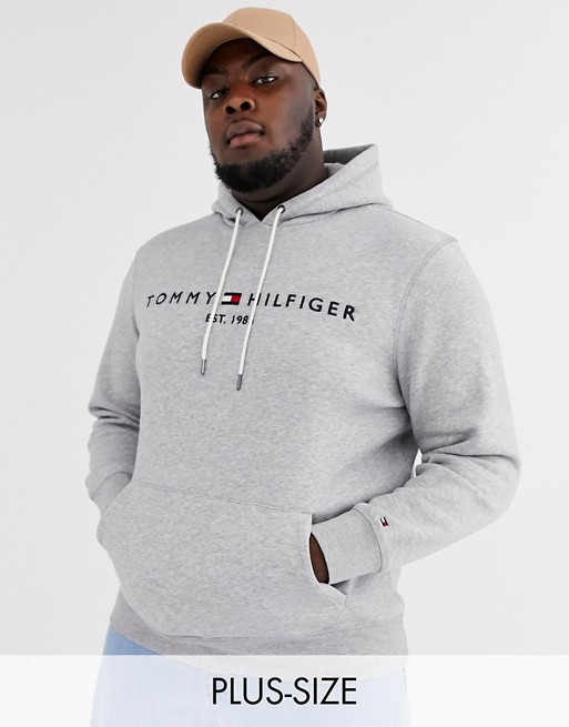 Tommy Hilfiger Big & Tall flock stripe logo hoodie in grey marl