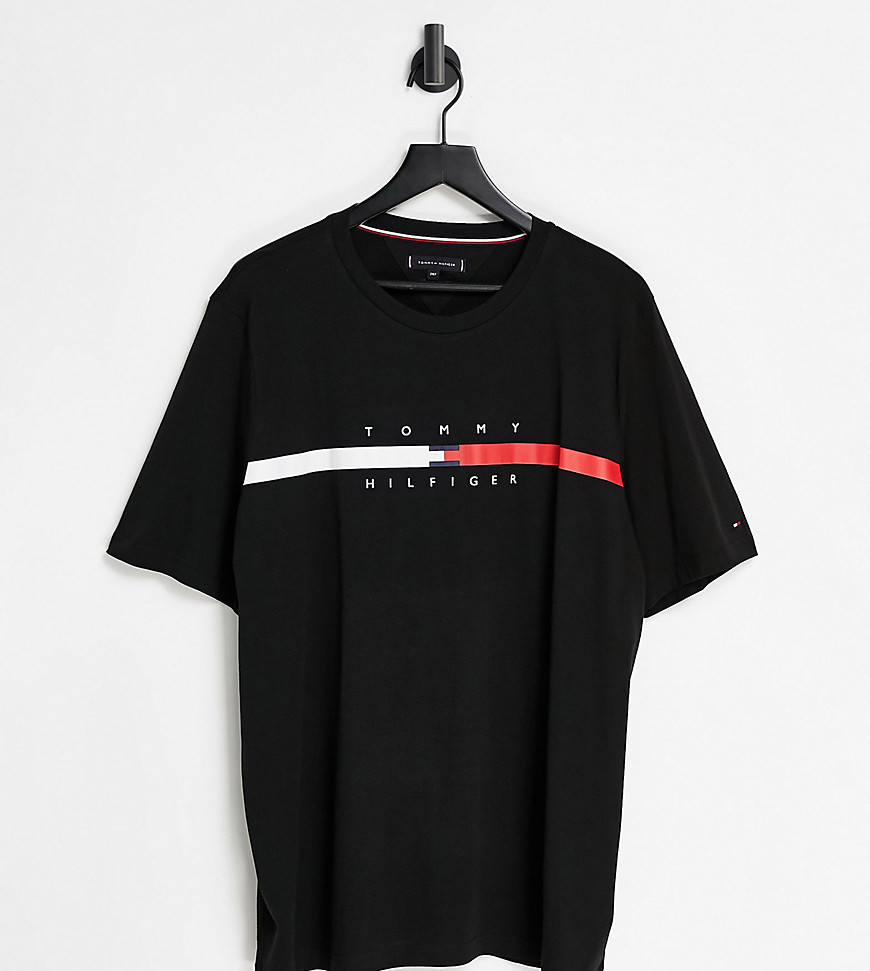 Tommy Hilfiger Big & Tall global stripe chest logo t-shirt in black