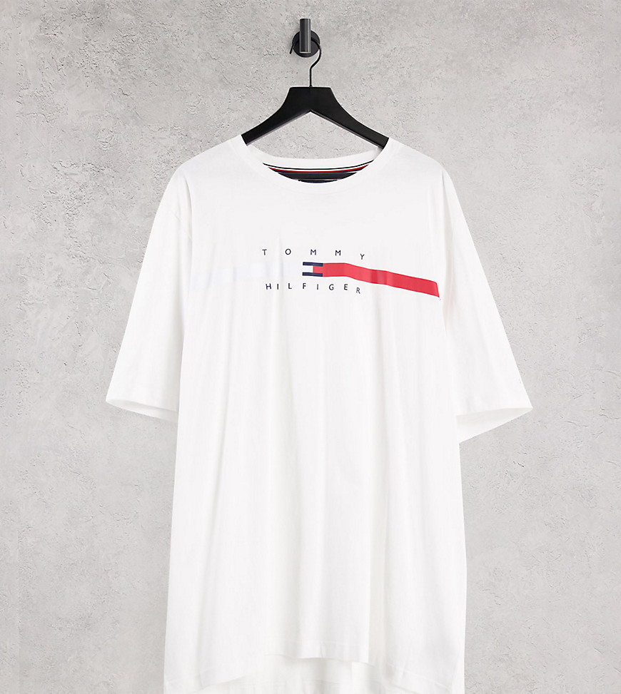 Tommy Hilfiger Big & Tall global stripe front logo T-shirt in white