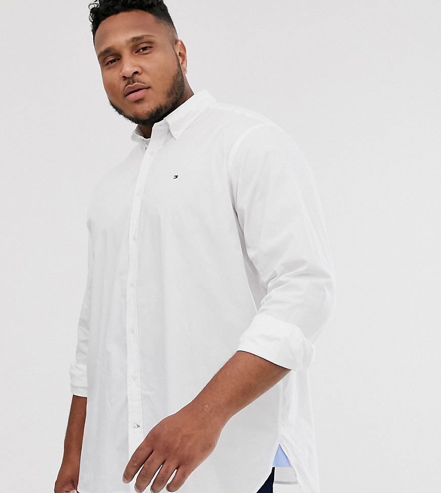 Tommy Hilfiger - Big & Tall - Hvid ensfarvet skjorte med logo