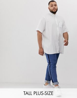 Tommy Hilfiger Big & Tall - hvid kortærmet poplin-skjorte med knapper og flag-logo