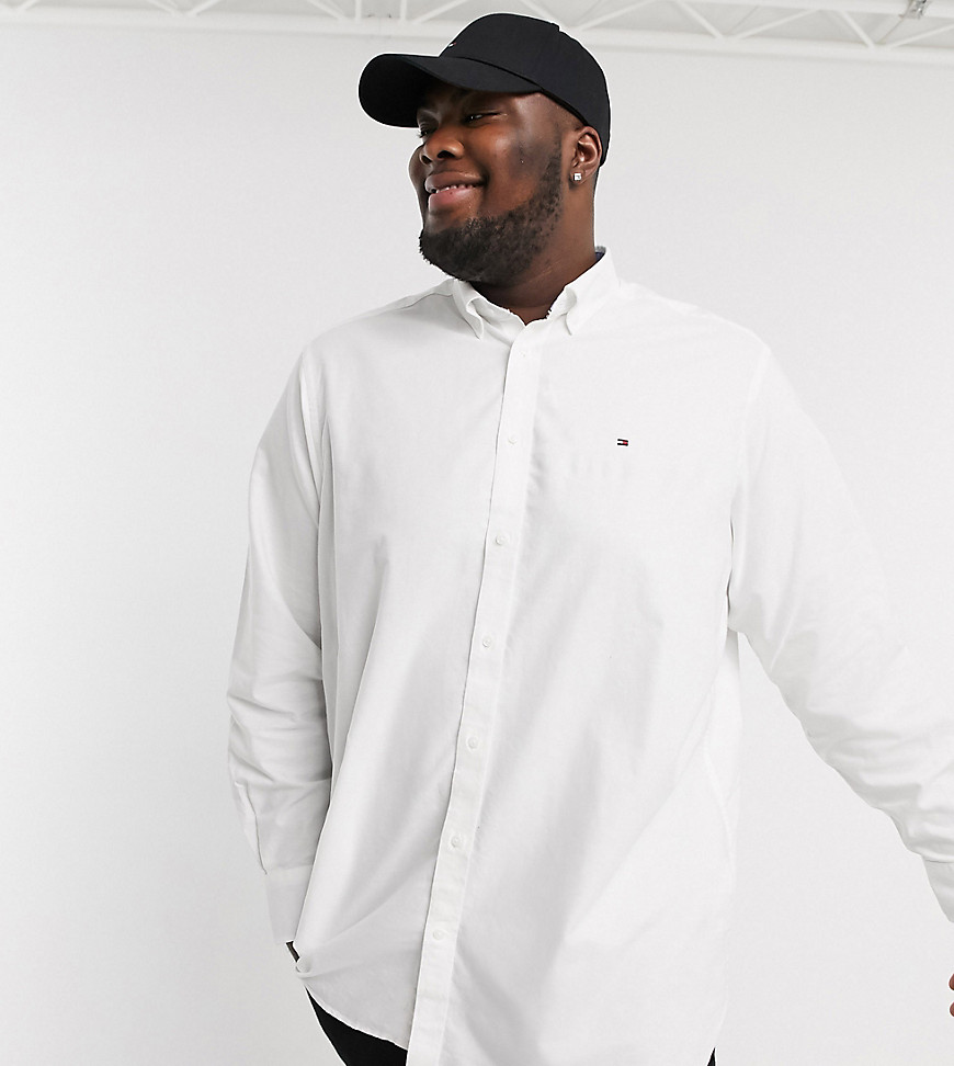 Tommy Hilfiger Big & Tall - Hvid oxford-skjorte med ikonlogo