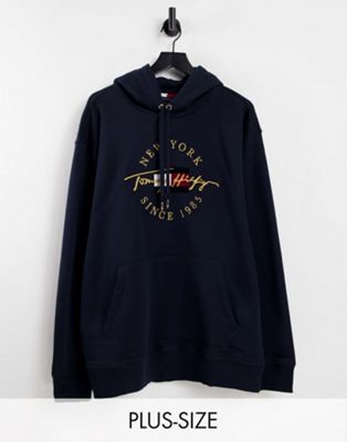 Tommy Hilfiger Big & Tall icon circle logo embroidered hoodie in navy