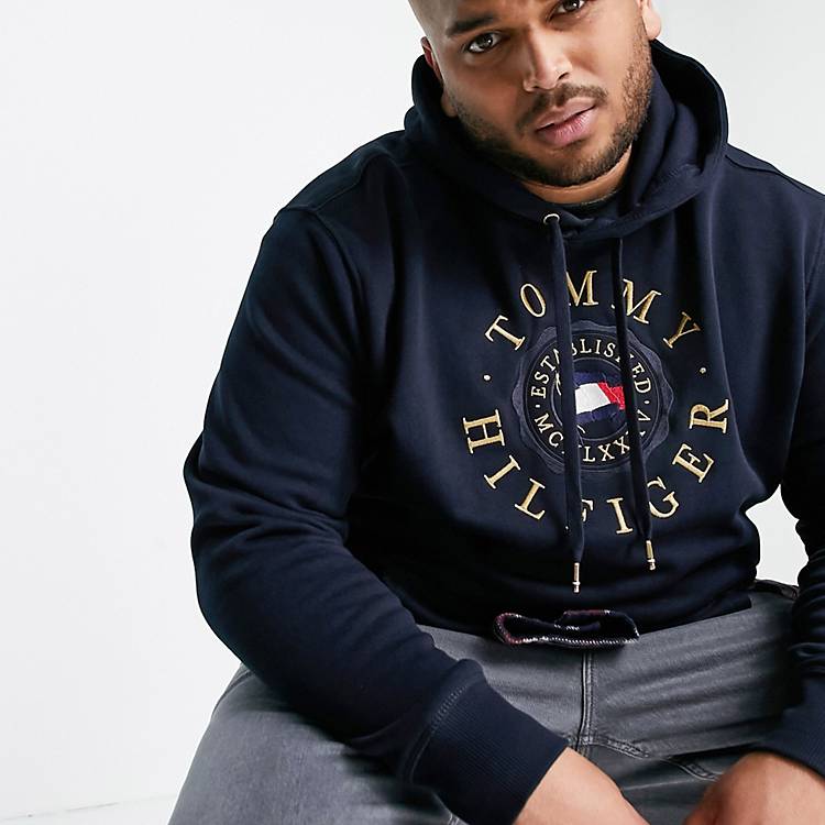 Concentratie Honger ballet Tommy Hilfiger Big & Tall icon coin logo embroidery hoodie in desert sky  navy | ASOS