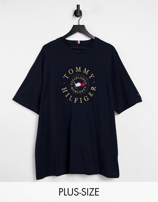 Tommy Hilfiger Big & Tall icon coin logo embroidery t-shirt in desert sky navy