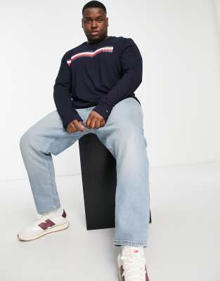 Tommy Hilfiger Big \u0026 Tall icon logo sliced bar long sleeve top in navy |  ASOS
