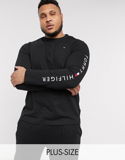 Tommy Hilfiger Big & Tall icon & sleeve logo long sleeve top in black ...