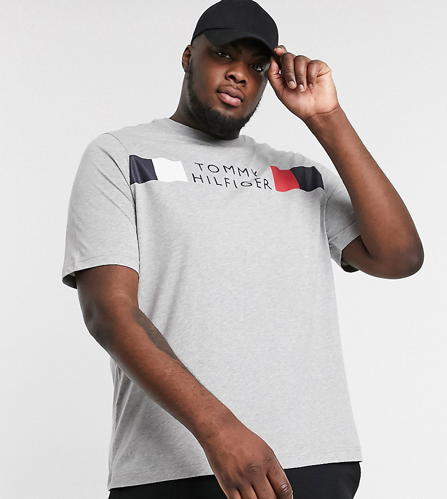 Tommy Hilfiger Big & Tall icon stripe logo chest t-shirt in medium grey heather