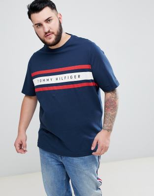 tommy hilfiger icon stripe logo print hoodie in navy